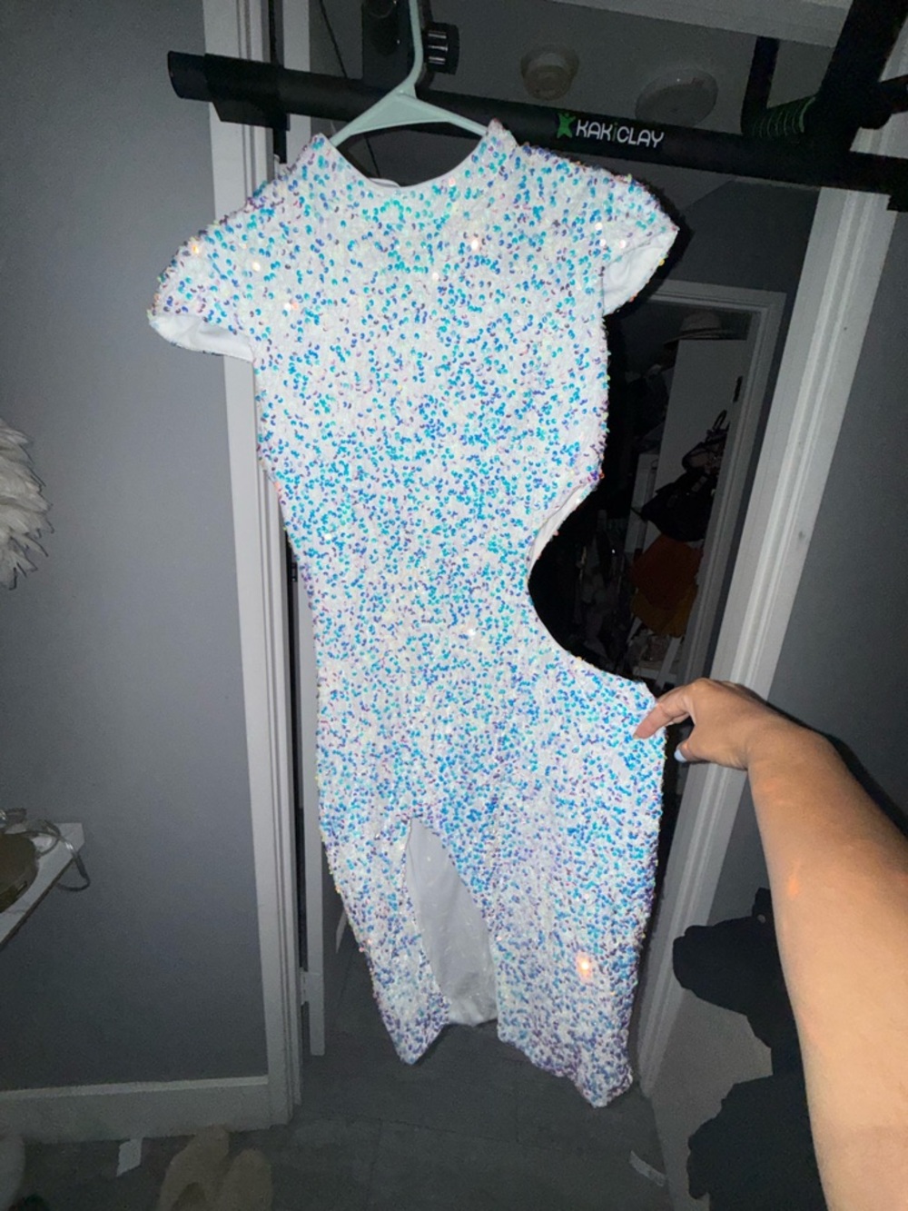 Windsor White Sequin Cutout Midi Dress with Blue & Turquoise Accents